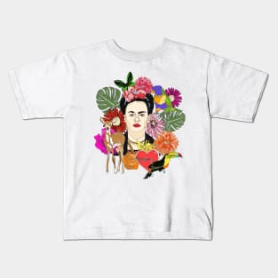 Mexican lady with flowers and animals Kids T-Shirt